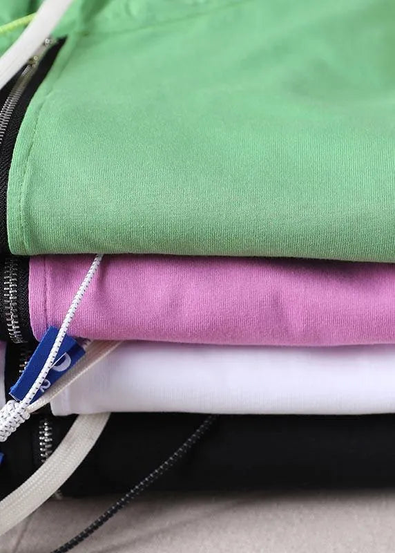 Fine Green Hooded Patchwork Cotton Blouses Summer