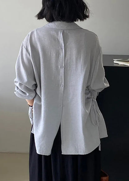 Simple Grey Blue Peter Pan Collar Button Shirt Summer