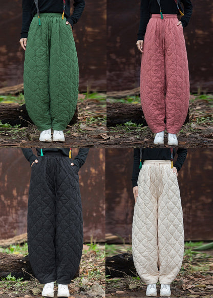 New Black Pockets High Waist Cotton Filled Pants