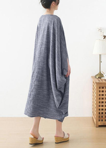 Unique Grey O-neck Asymmetrical Design Party Summer Cotton Dress