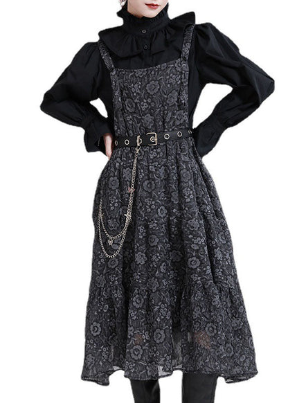 Black Print Patchwork Circle Fall Dress