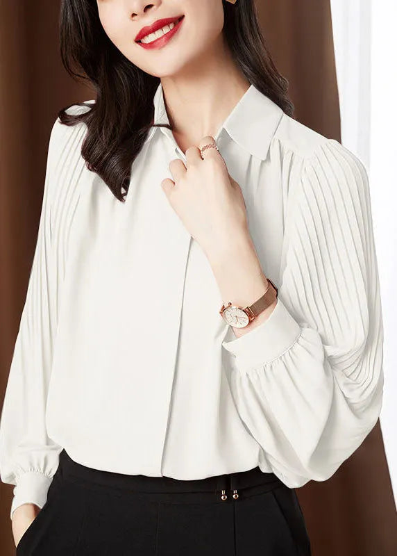 Pink Cinched Peter Pan Collar Chiffon Shirt Tops Spring