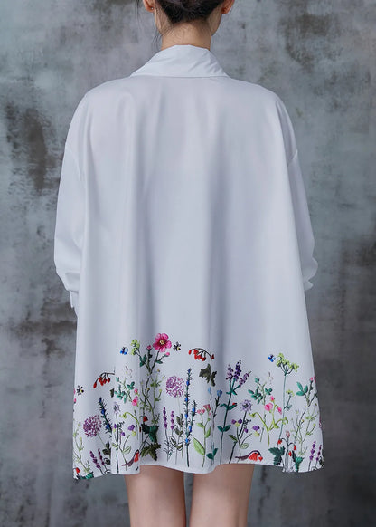 White Oversized Dandelion Print Cotton Shirt Tops Spring