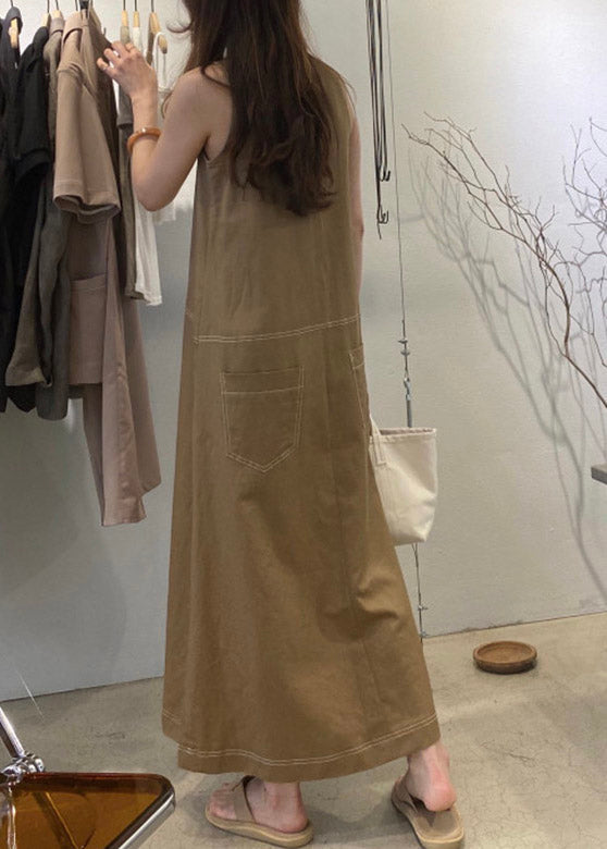 Style Khaki O-neck Long Beach Dresses Summer