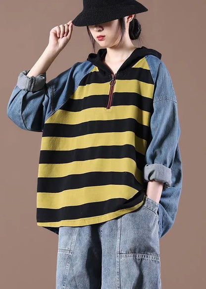Yellow Striped Asymmetrical Design Autumn Ideas Tops