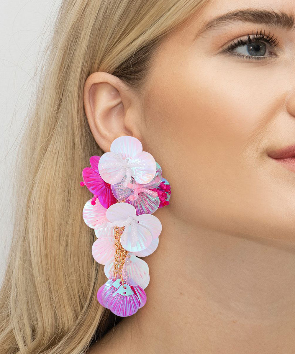 Rose Weave Sequins Tassel Drop Earrings