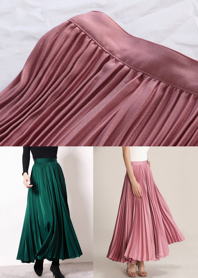 Pink High Waist Silk Pleated Skirt Zippered Summer