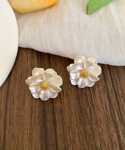 Stylish Beige Copper Alloy Acrylic Stud Earrings