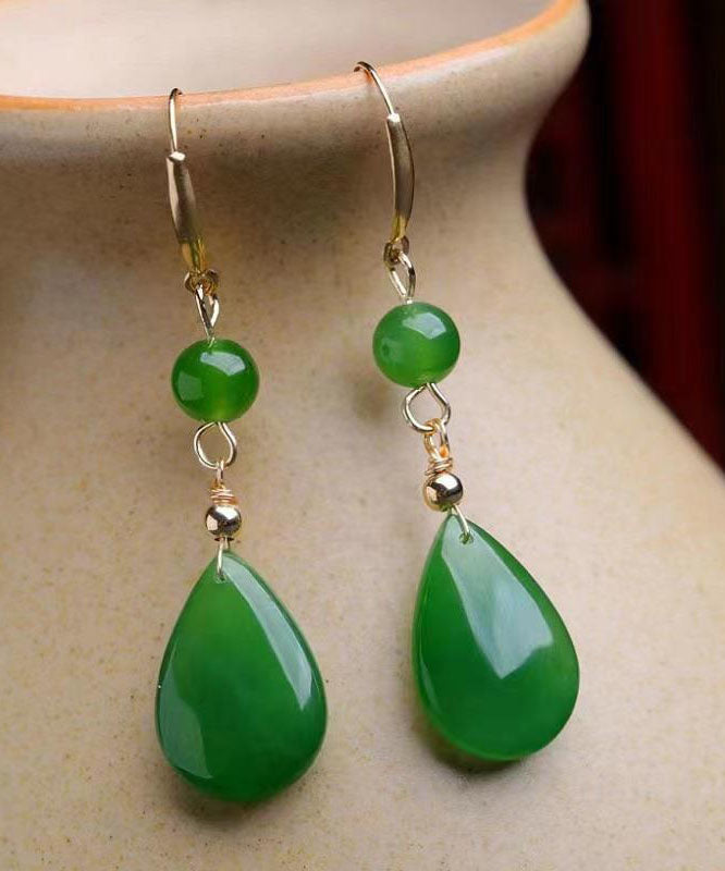 Green Sterling Silver Inlaid Jade Water Drop Drop Earrings