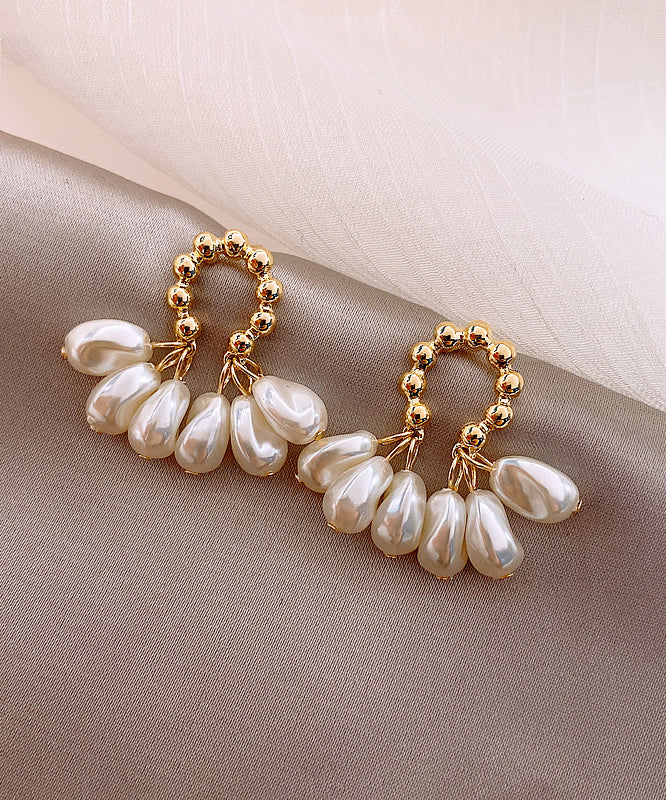 Champagne Alloy Pearl Hoop Earrings