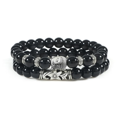 Buddha Stones 2pcs Natural Crystal Agate Buddha Protection Bracelet