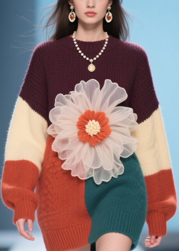 Boutique Colorblock O Neck Knit Sweater Dress Fall