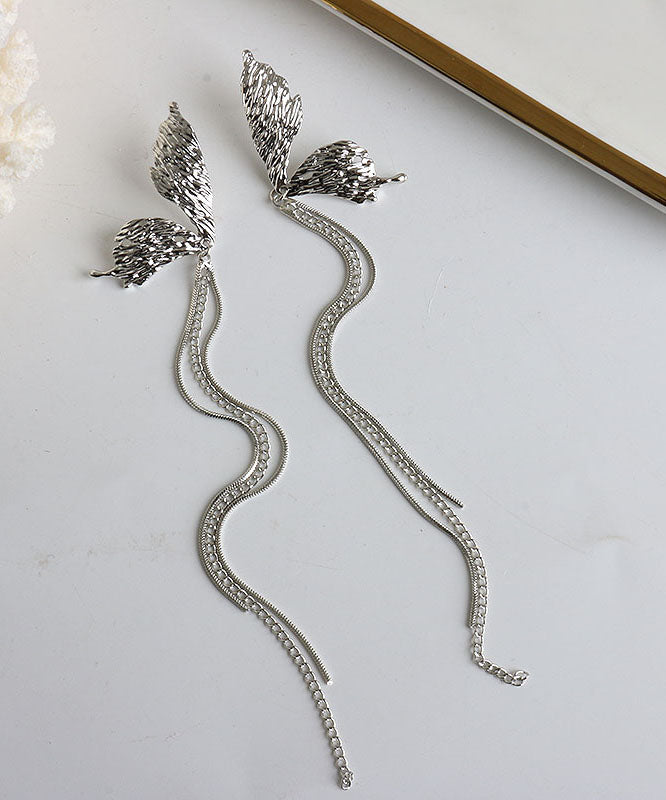 Silk Copper Alloy Butterfly Tassel Drop Earrings
