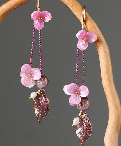 Art Pink Sterling Silver Water Drop Drop Earrings