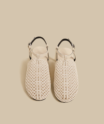Apricot Hollow Out Knit Fabric Splicing Sandals
