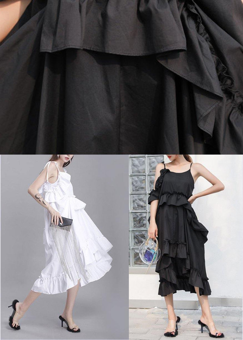 Classy White Summer Asymmetrical Design Cotton Spaghetti Strap Dress
