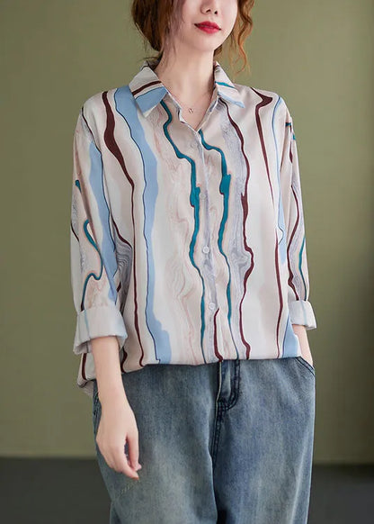 Peterpan Collar Button Print Fall Tops Long Sleeve