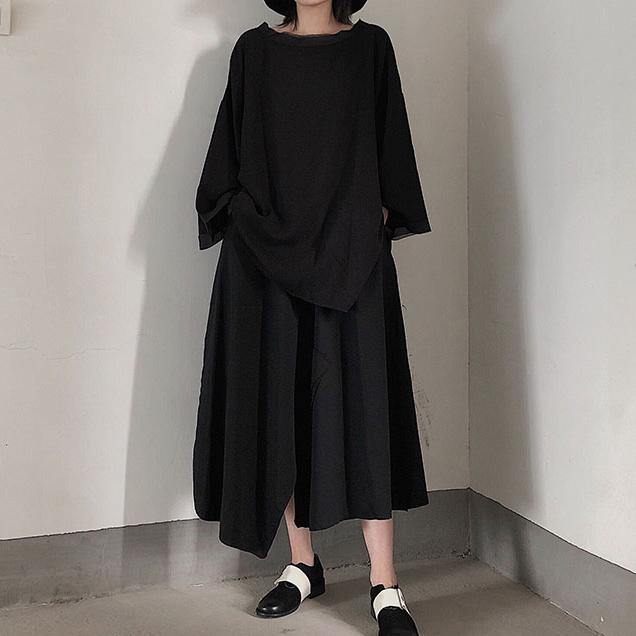 Classy Black Blouses for O Neck Asymmetric Art Spring Shirt