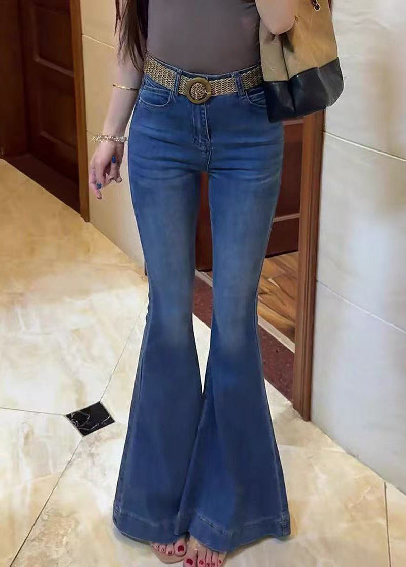 Blue Silm Fit Denim Bell-bottom Trousers Spring