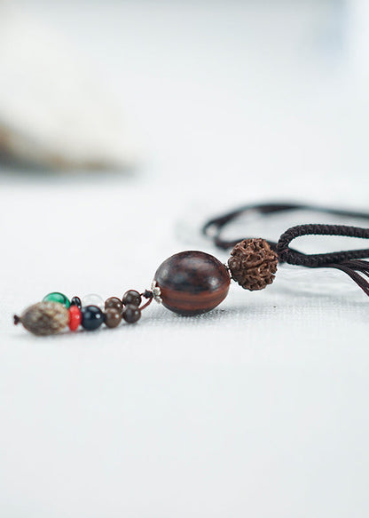 Diy Brown Hand Knitting Agate Walnut Wenge Bodhi Pendant Necklace