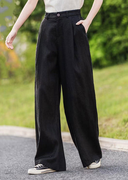 Green Pockets Linen Straight Pants Summer