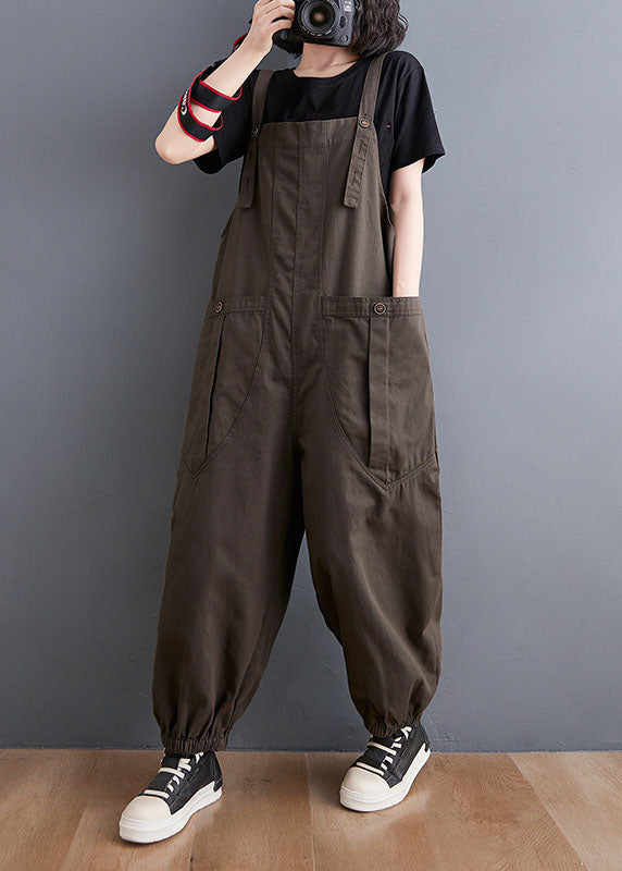 Yellow Slash Neck Patchwork Pockets Harem Jumpsuit Fall