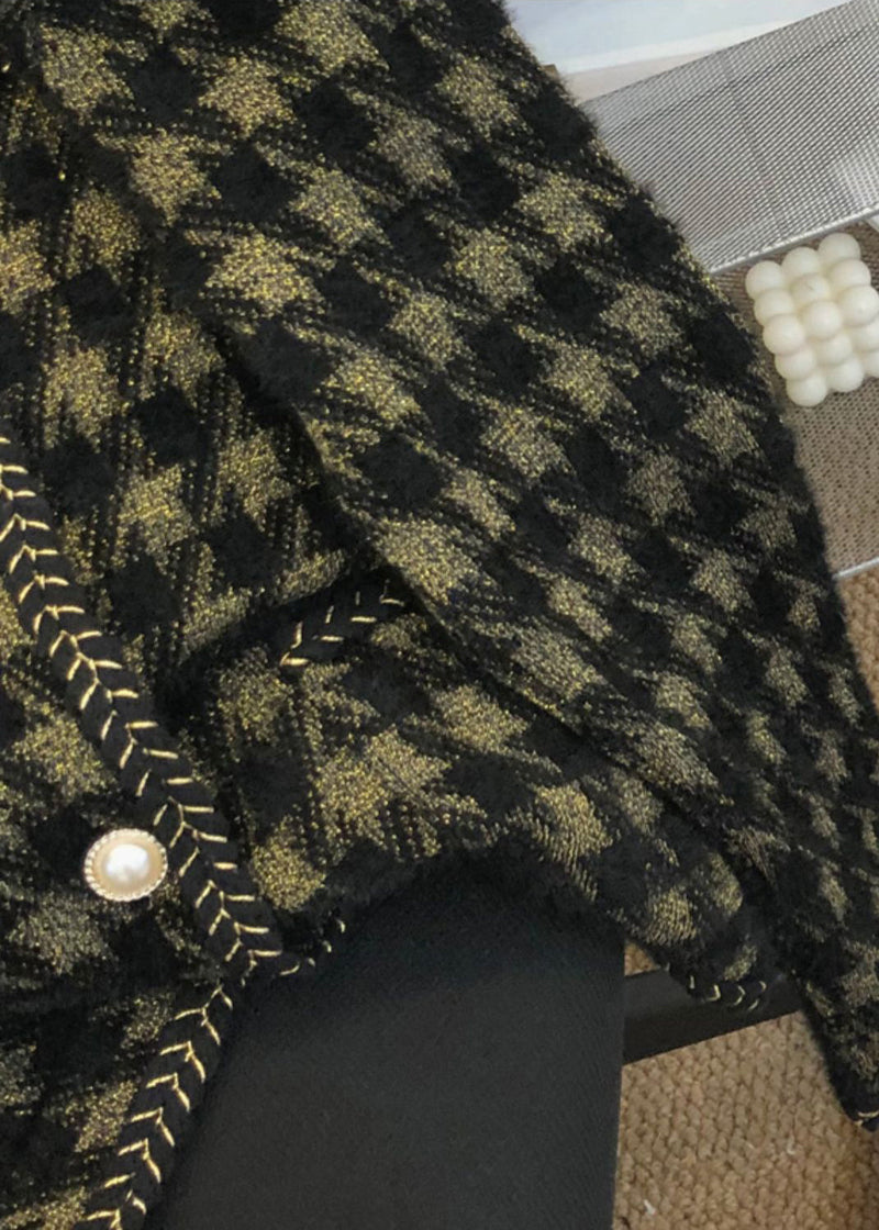 Black Plaid Pockets Patchwork Mink Hair Knitted Coat Fall
