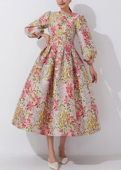 Multi O-neck Embroidered High Waist Dress Spring