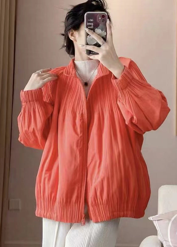 Orange Zip Up Fine Cotton Filled Thin Jackets Spring