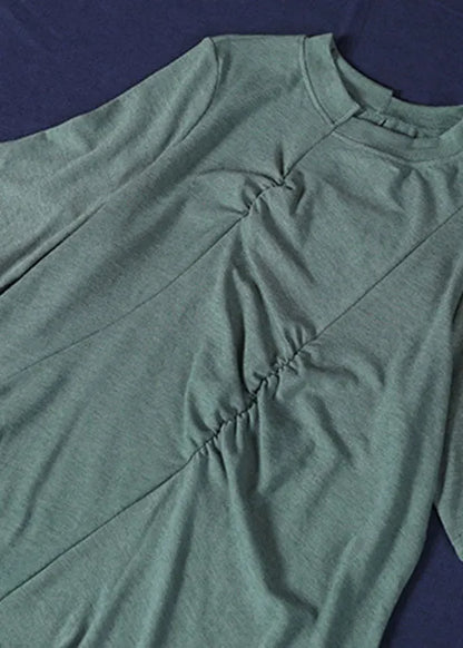 Green Wrinkled Knit Blouses Half Sleeve