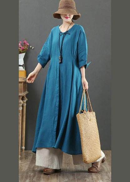 French O Neck Patchwork Spring Tunics Tunic Tops Blue Long Dress