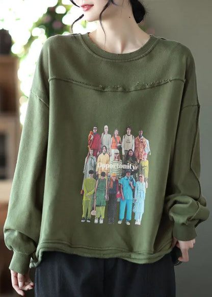 Red Print Cotton Loose Sweatshirts Top Spring