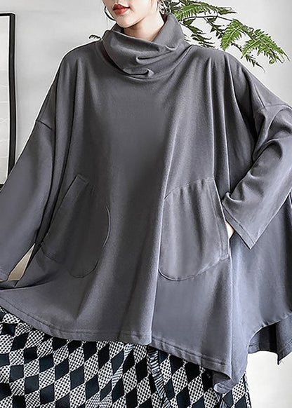 Grey Turtleneck Asymmetrical Sweatshirts Top Fall