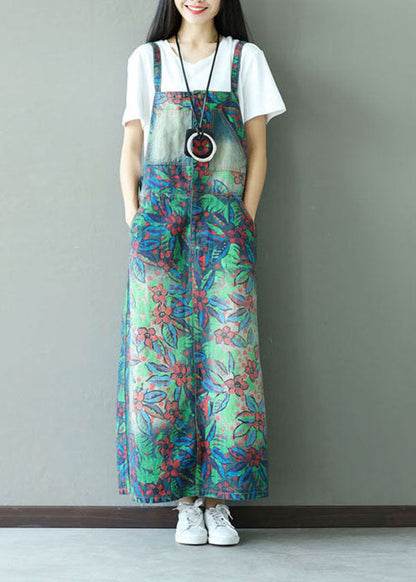 Green Patchwork Pockets Print Elastic Waist Dress Spring