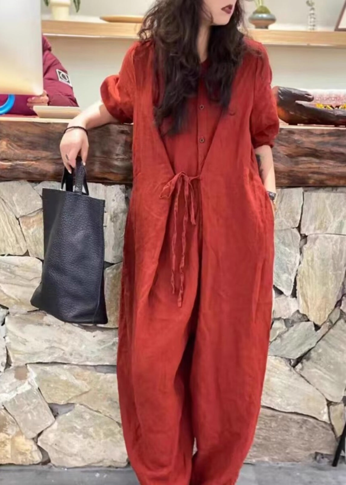 Original Design Red Lace Up Stylish Jumpsuits Spring