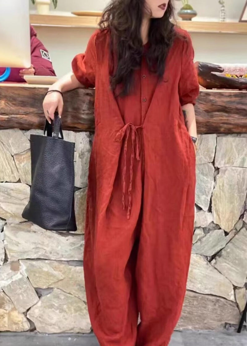 Original Design Red Lace Up Stylish Jumpsuits Spring