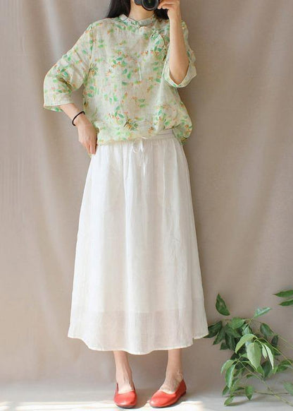 Stand Collar Half Sleeve Clothes for Green Leaves Tops