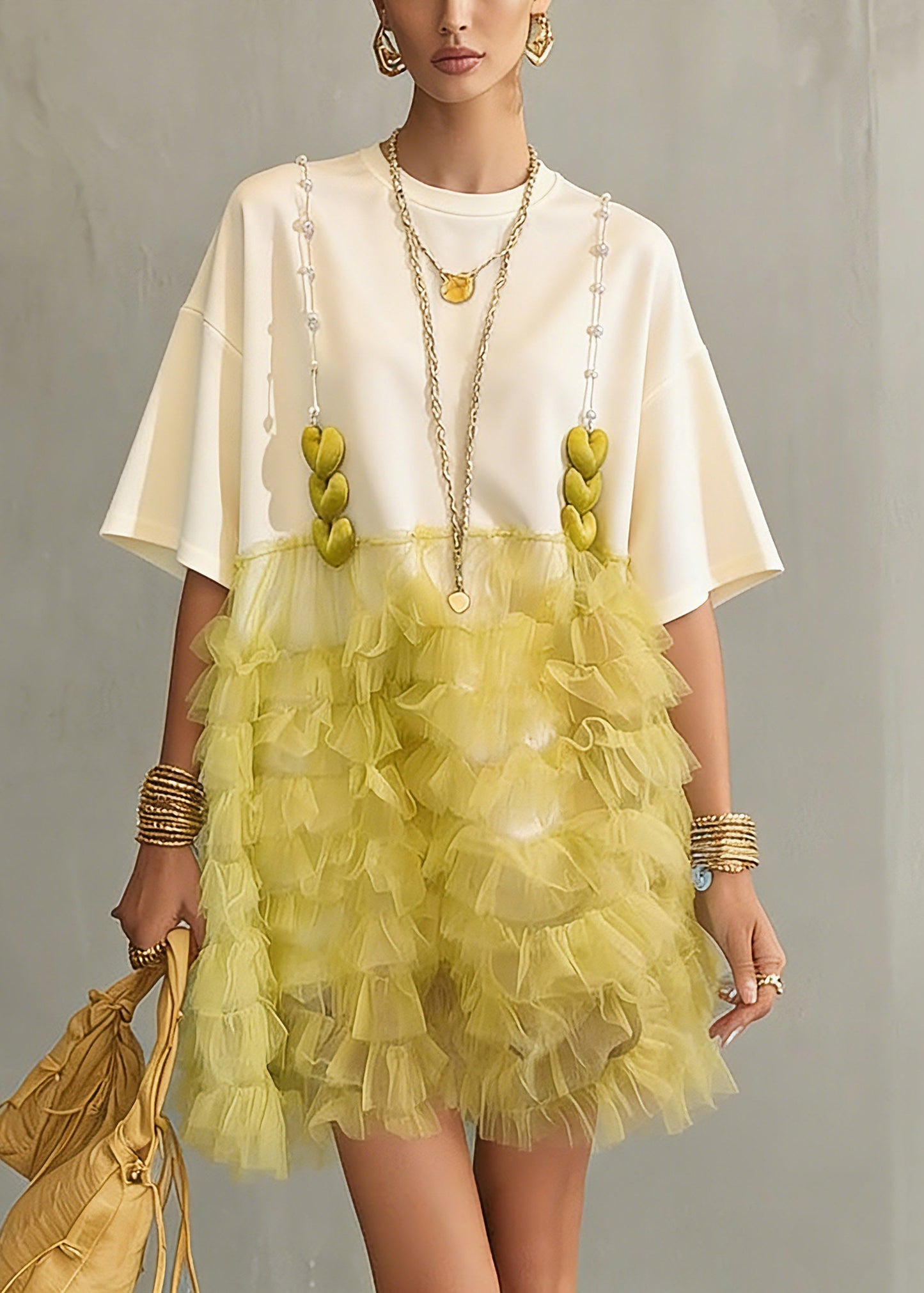 Colorblock Tulle Patchwork Mid Dress Summer