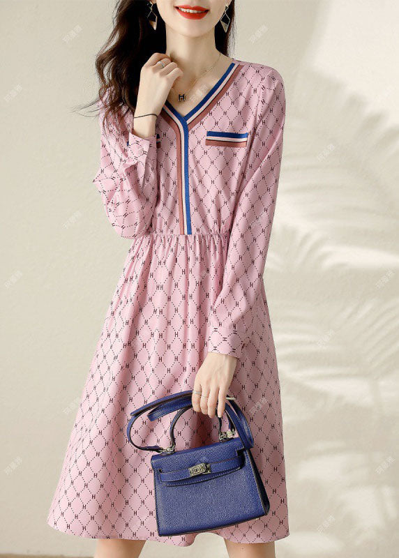 Fine Pink Print Patchwork Spring Dresses