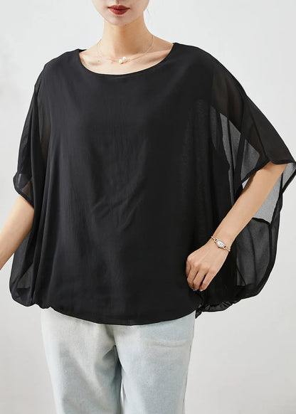 Stylish Black O-neck Oversized Chiffon Tanks Summer