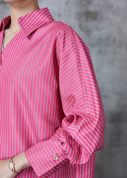 Rose Peter Pan Collar Striped Cotton Shirts Fall