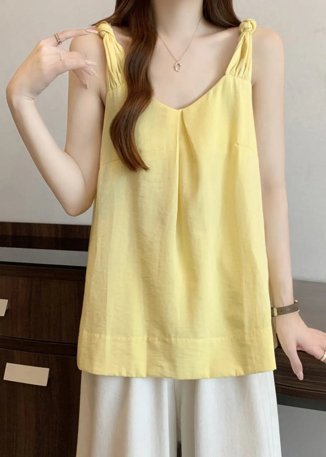 Yellow V Neck Cotton Tank Sleeveless