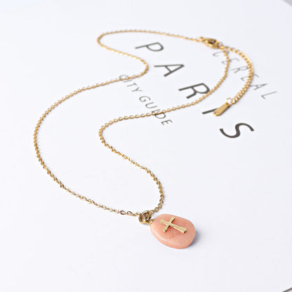 Amethyst Peach Aventurine Necklace With Golden Cross Charm