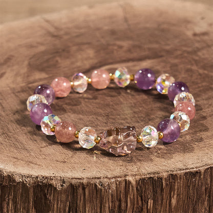 Amethyst Strawberry Quartz White Crystal Nine-tailed Fox Protection Bracelet
