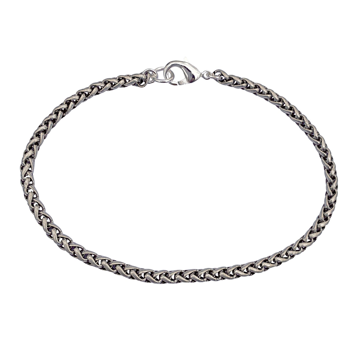 Antique Silver 3.2mm Thick Ponytail/foxtail/wheat Weave Chain Bracelet