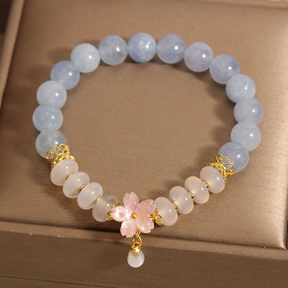 Aquamarine White Agate Flower Healing Bracelet 14cm