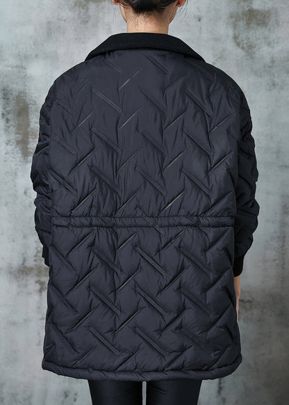 Black Double Breast Patchwork Fine Cotton Filled Jacket Spring