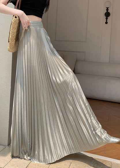 Grey Green Patchwork Silk Pleated Skirt