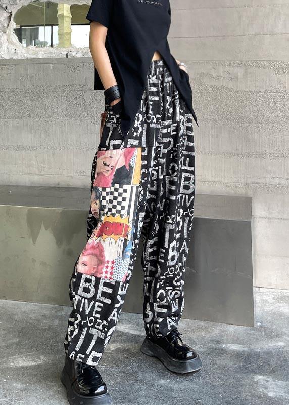 Black Graphic High Waist Wide Leg Pants