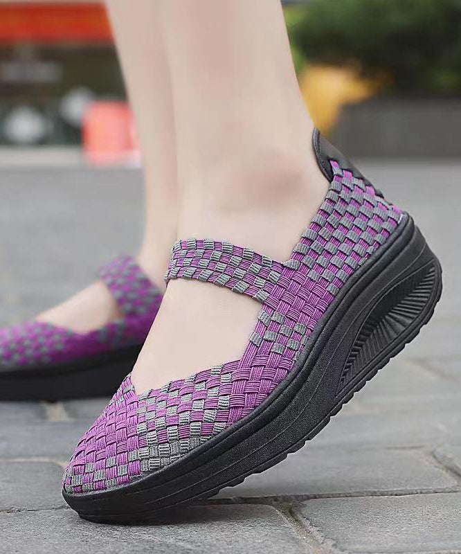 Purple Comfortable Knit Fabric Splicing Wedge Shoes Soofairy Shoes-20251